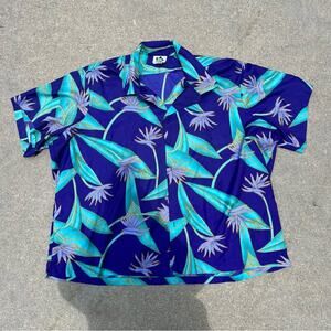 Hilo Hattie Slinky purple teal green floral tropical Hawaiian shirt 5X